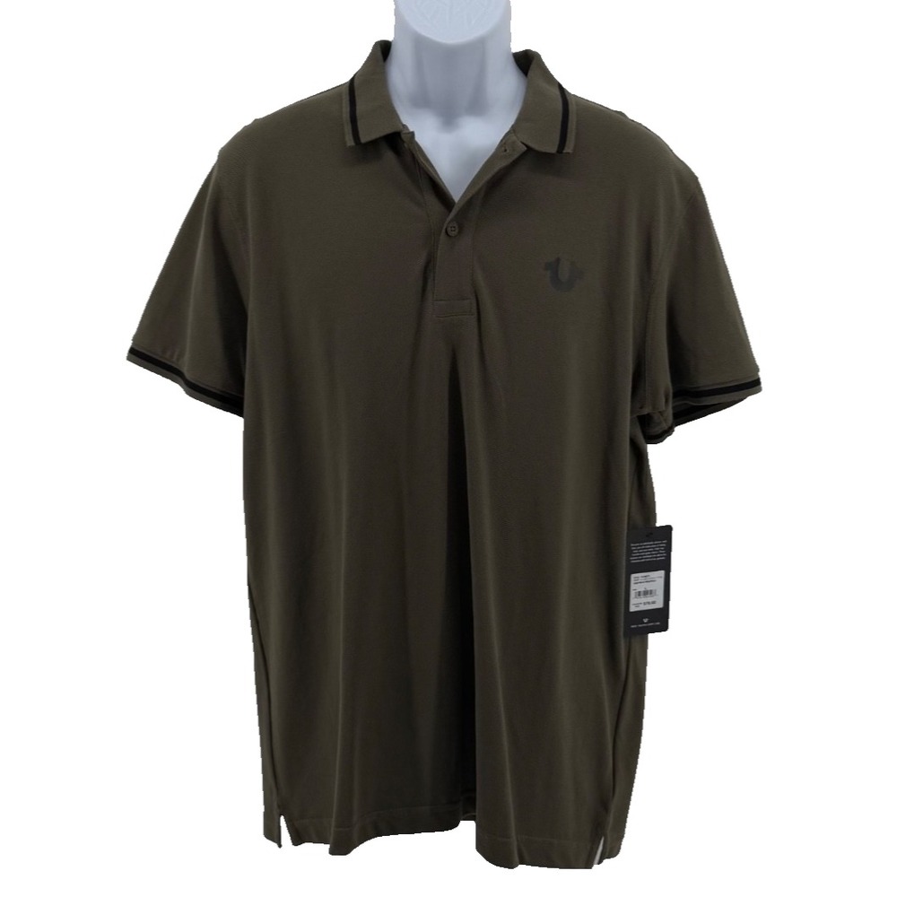 True Religion Crafted With Pride Polo Shirt Men's Large Olive Green Logo Graphic
